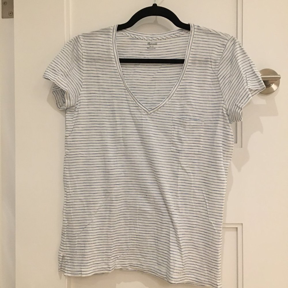 Madewell Blue Stripe V-Neck Tee